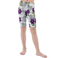 Purple Vintage Flowers Kids  Mid Length Swim Shorts by Valentinaart