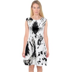 Pattern Color Painting Dab Black Capsleeve Midi Dress by Nexatart