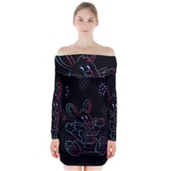 Easter Bunny Hare Rabbit Animal Long Sleeve Off Shoulder Dress by Amaryn4rt