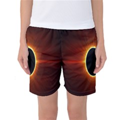 Solar Eclipse Moon Sun Black Night Women s Basketball Shorts