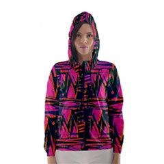 Bright Zig Zag Scribble Pink Green Hooded Wind Breaker (women) by Alisyart