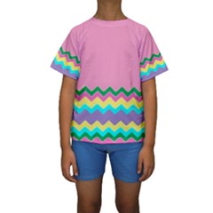 Easter Chevron Pattern Stripes Kids  Short Sleeve Swimwear by Amaryn4rt