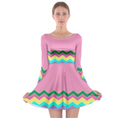 Easter Chevron Pattern Stripes Long Sleeve Skater Dress by Amaryn4rt