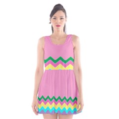 Easter Chevron Pattern Stripes Scoop Neck Skater Dress by Amaryn4rt