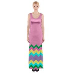 Easter Chevron Pattern Stripes Maxi Thigh Split Dress by Amaryn4rt