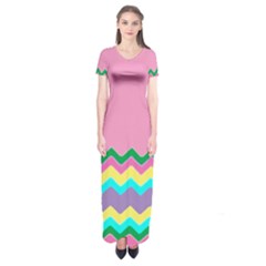 Easter Chevron Pattern Stripes Short Sleeve Maxi Dress by Amaryn4rt