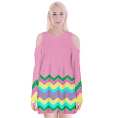 Easter Chevron Pattern Stripes Velvet Long Sleeve Shoulder Cutout Dress by Amaryn4rt