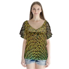 Colorful Iridescent Feather Bird Color Peacock Flutter Sleeve Top by Amaryn4rt