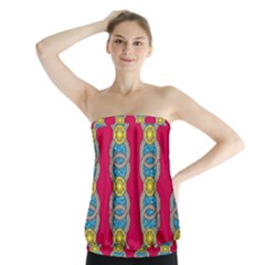 African Fabric Iron Chains Red Yellow Blue Grey Strapless Top by Alisyart