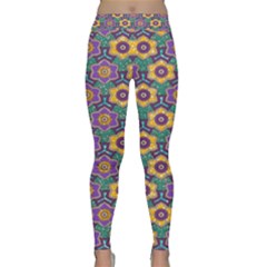 African Fabric Flower Green Purple Classic Yoga Leggings by Alisyart