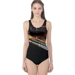 Highway Night Lighthouse Car Fast One Piece Swimsuit by Amaryn4rt