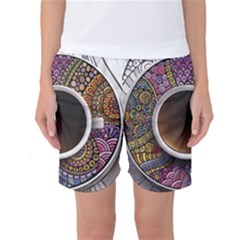 Ethnic Pattern Ornaments And Coffee Cups Vector Women s Basketball Shorts by Amaryn4rt