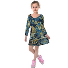 Retro Ethnic Background Pattern Vector Kids  Long Sleeve Velvet Dress by Amaryn4rt