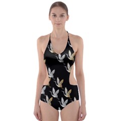 Goose Swan Gold White Black Fly Cut-out One Piece Swimsuit by Alisyart