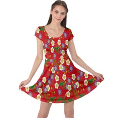 Red Flower Floral Tree Leaf Red Purple Green Gold Cap Sleeve Dresses by Alisyart