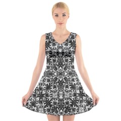 Modern Oriental Pattern V-neck Sleeveless Skater Dress by dflcprintsclothing