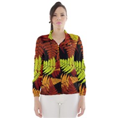 3d Red Abstract Fern Leaf Pattern Wind Breaker (women) by Amaryn4rt