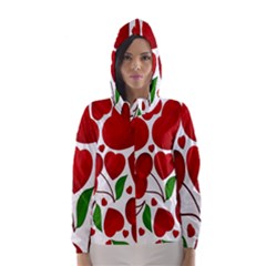 Cherry Fruit Red Love Heart Valentine Green Hooded Wind Breaker (women) by Alisyart