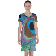 Peacock Feather Lines Background Short Sleeve Nightdress by Simbadda