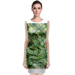 Peacock Feathers Pattern Sleeveless Velvet Midi Dress by Simbadda