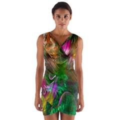 Fractal Texture Abstract Messy Light Color Swirl Bright Wrap Front Bodycon Dress by Simbadda