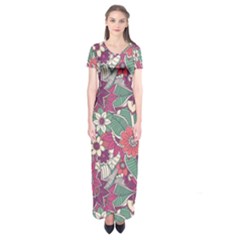 Seamless Floral Pattern Background Short Sleeve Maxi Dress by TastefulDesigns