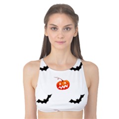 Halloween Seamless Pumpkin Bat Orange Black Sinister Tank Bikini Top by Alisyart