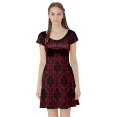 Elegant Black And Red Damask Antique Vintage Victorian Lace Style Short Sleeve Skater Dress by yoursparklingshop