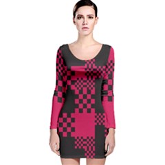 Cube Square Block Shape Creative Long Sleeve Velvet Bodycon Dress by Simbadda