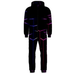 Space Light Lines Shapes Neon Green Purple Pink Hooded Jumpsuit (men)  by Alisyart