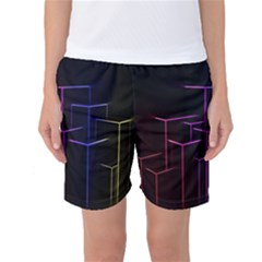 Space Light Lines Shapes Neon Green Purple Pink Women s Basketball Shorts by Alisyart