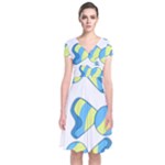 Candy Yellow Blue Short Sleeve Front Wrap Dress