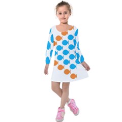 Fish Arrow Orange Blue Kids  Long Sleeve Velvet Dress by Alisyart