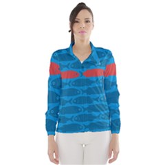 Fish Line Sea Beach Swim Red Blue Wind Breaker (women) by Alisyart