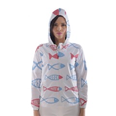 Fish Swim Sea Beach Red Blue White Hooded Wind Breaker (women) by Alisyart