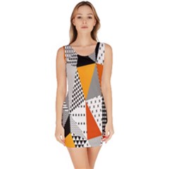 Contrast Hero Triangle Plaid Circle Wave Chevron Orange White Black Line Sleeveless Bodycon Dress by Alisyart