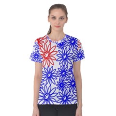 Flower Floral Smile Face Red Blue Sunflower Women s Cotton Tee