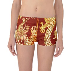 Fabric Pattern Dragon Embroidery Texture Boyleg Bikini Bottoms by Simbadda