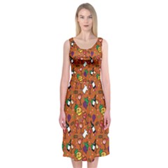 Wine Cheede Fruit Purple Yellow Orange Midi Sleeveless Dress by Alisyart