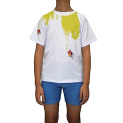 Fish Underwater Yellow White Kids  Short Sleeve Swimwear by Simbadda