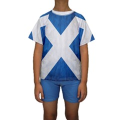 Scotland Flag Surface Texture Color Symbolism Kids  Short Sleeve Swimwear by Simbadda