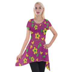 Floral Pattern Short Sleeve Side Drop Tunic by Valentinaart