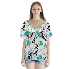 Floral Pattern Flutter Sleeve Top by Valentinaart