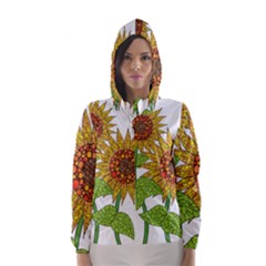 Sunflowers Flower Bloom Nature Hooded Wind Breaker (women) by Simbadda