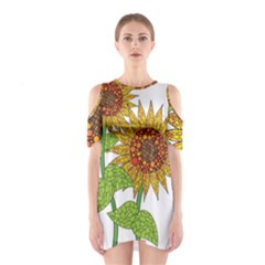 Sunflowers Flower Bloom Nature Shoulder Cutout One Piece by Simbadda