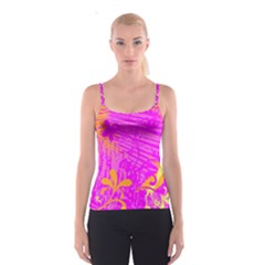 Spring Tropical Floral Palm Bird Spaghetti Strap Top by Simbadda