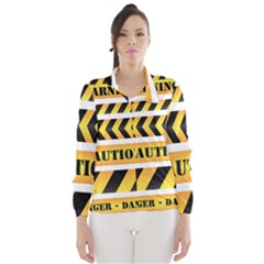 Caution Road Sign Warning Cross Danger Yellow Chevron Line Black Wind Breaker (women) by Alisyart
