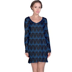 Colored Line Light Triangle Plaid Blue Black Long Sleeve Nightdress by Alisyart