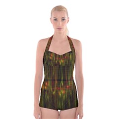 Fractal Rain Boyleg Halter Swimsuit  by Simbadda