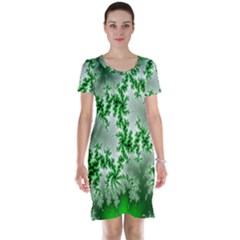 Green Fractal Background Short Sleeve Nightdress by Simbadda